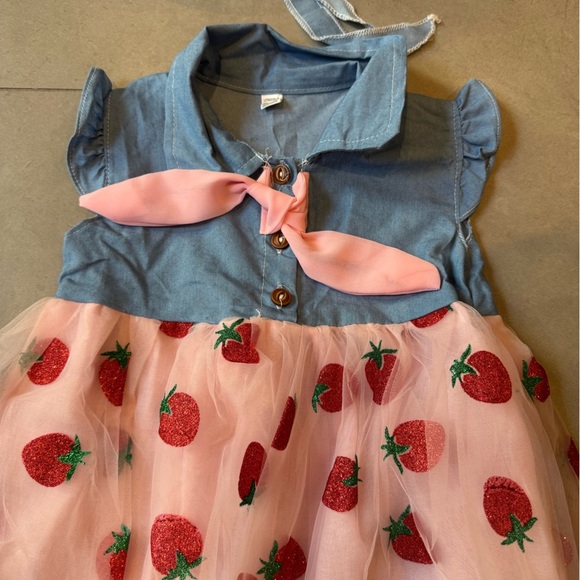Baby Girl Strawberry Dress and Hat Sz 12-18 m - Picture 2 of 4